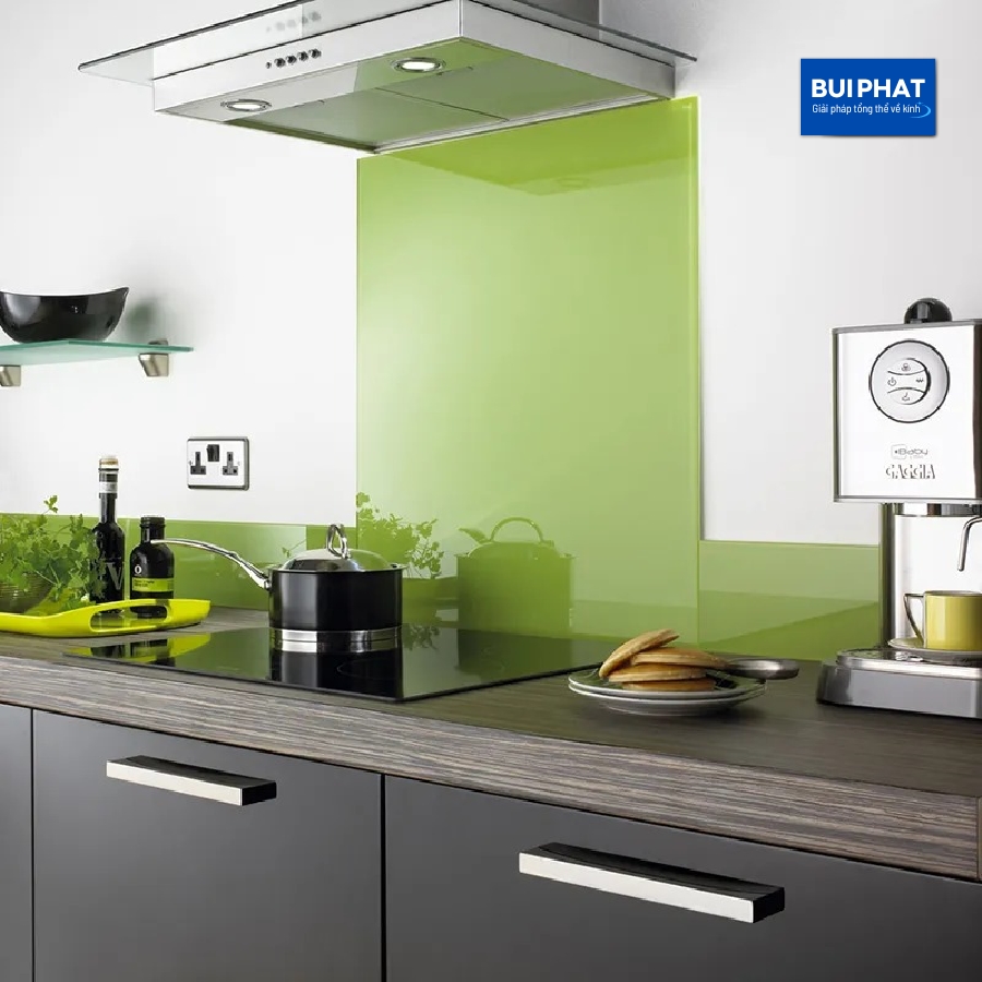 Kính ốp bếp màu xanh non