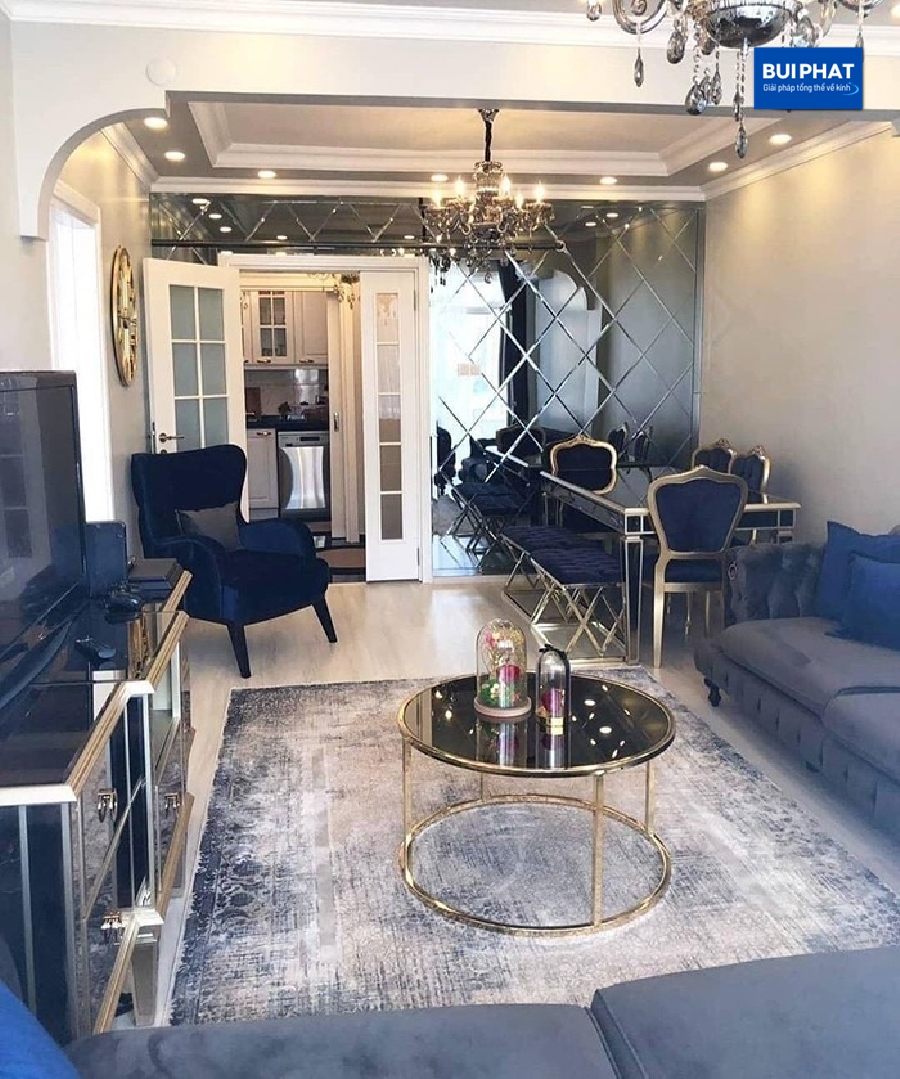 Gương trang trí phòng khách dán tường