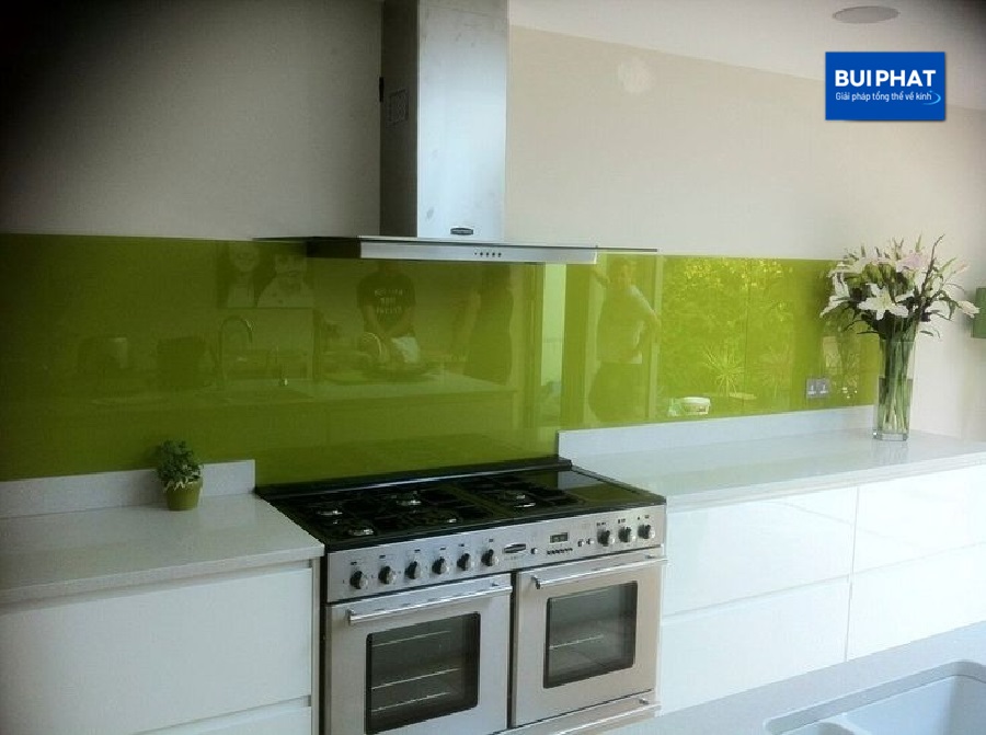 Kính bếp cường lực màu xanh non