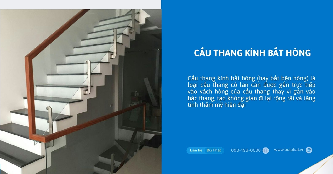 Cầu thang kính bắt hông