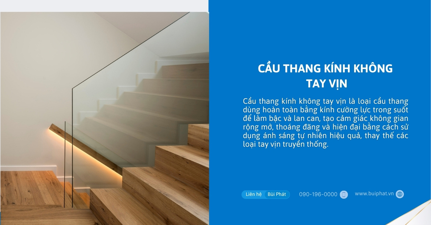Cầu thang kính không tay vịn Cầu thang kính không tay vịn