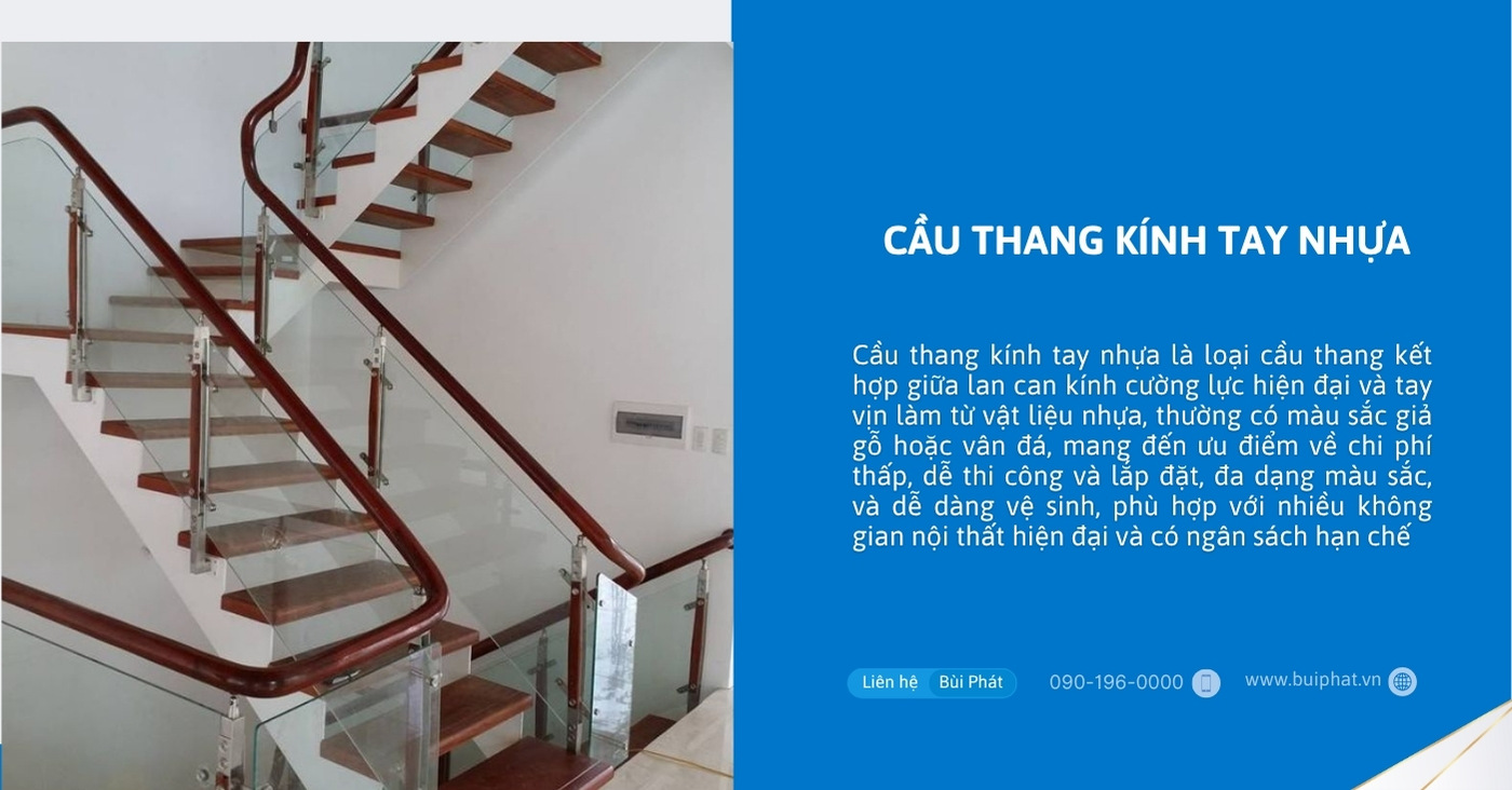 Cầu thang kính tay nhựa Cầu thang kính tay nhựa