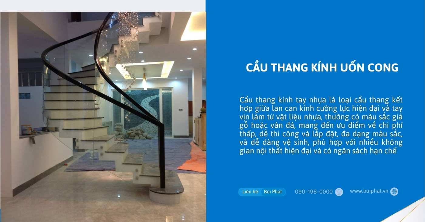 Cầu thang kính uốn cong