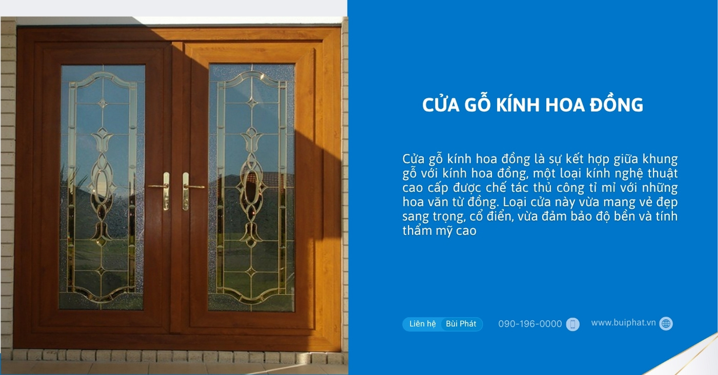 Cửa gỗ kính hoa đồng