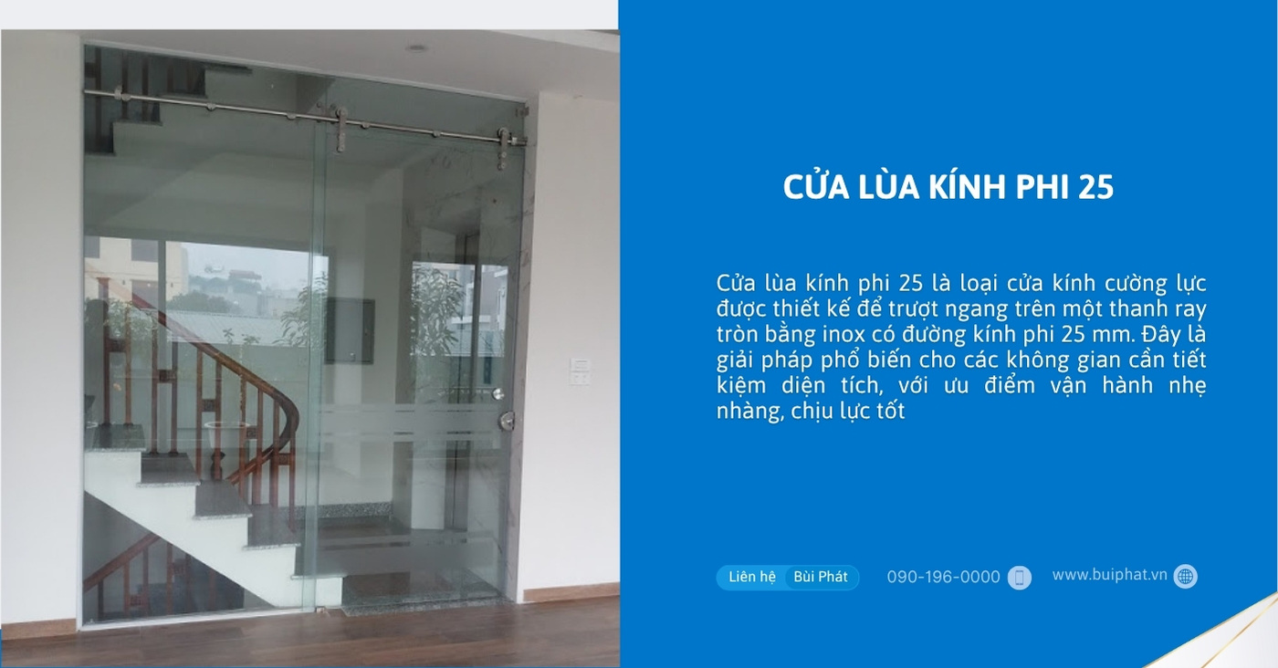 Cửa lùa kính phi 25