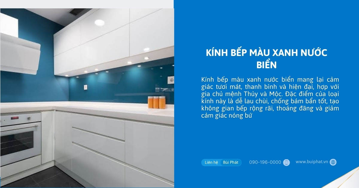 Kính bếp màu xanh nước biển