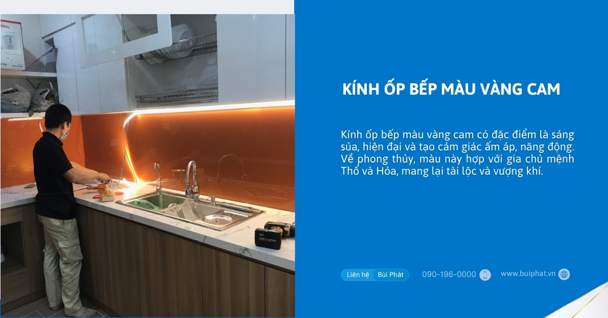 Kính ốp bếp màu vàng cam