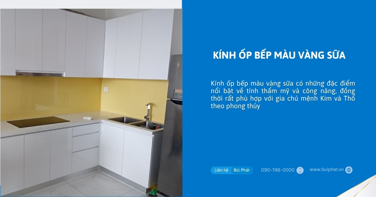 Kính ốp bếp màu vàng sữa
