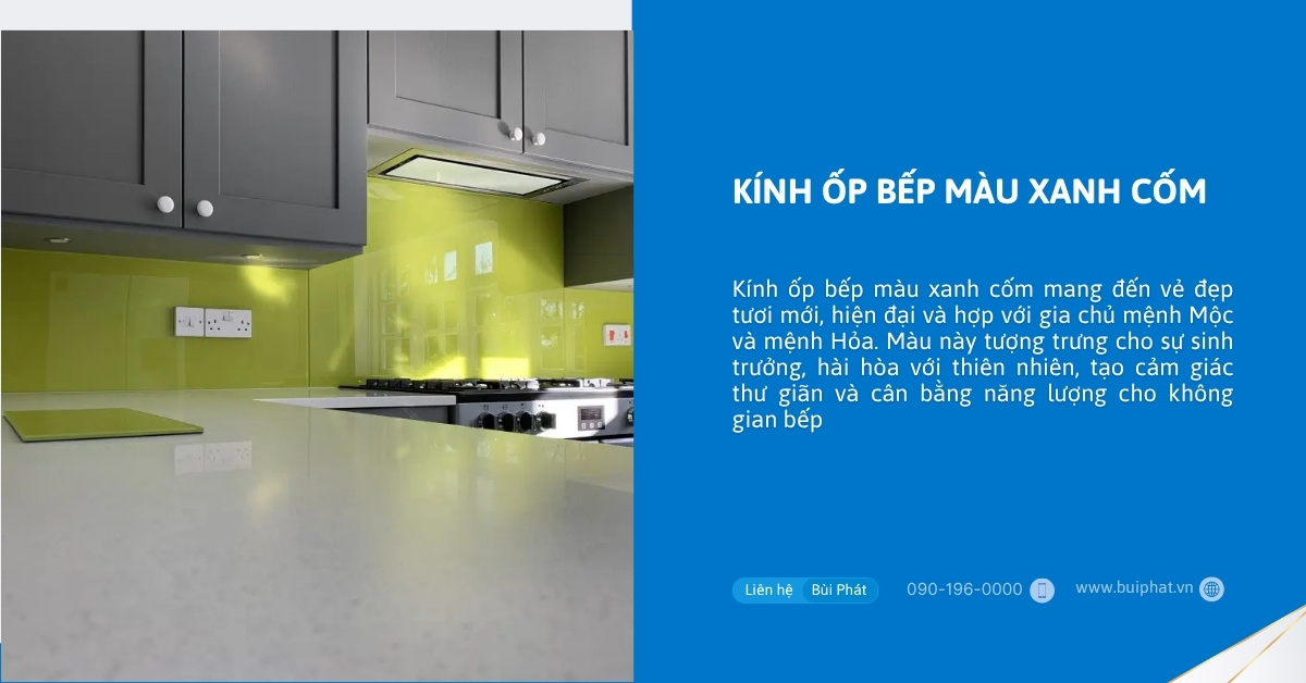 Kính ốp bếp màu xanh cốm