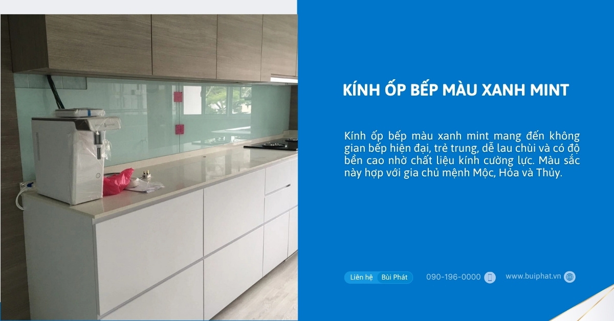 Kính ốp bếp màu xanh mint