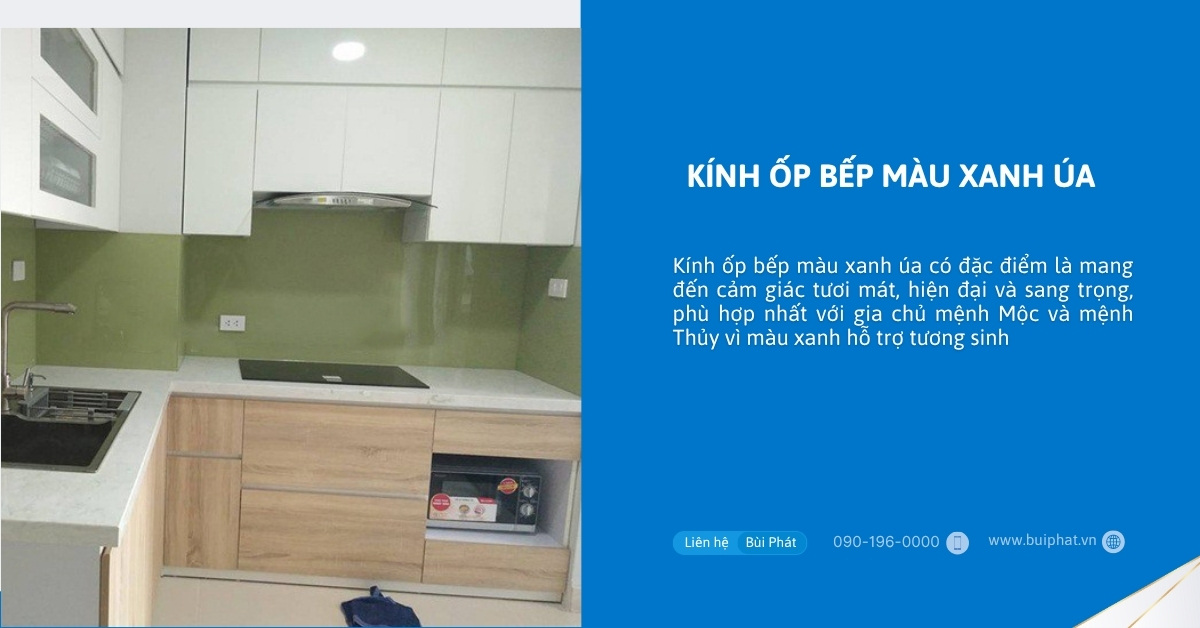 Kính ốp bếp màu xanh úa