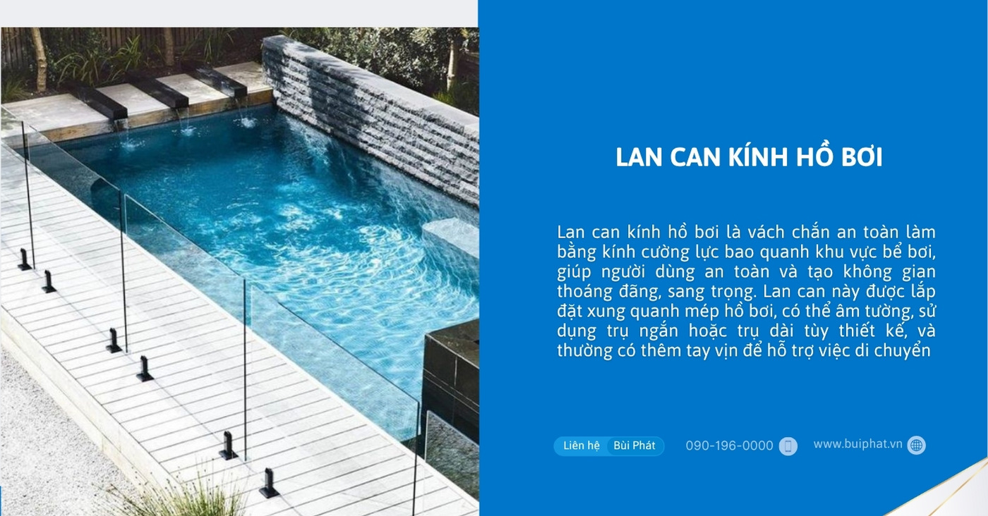 Lan can kính hồ bơi