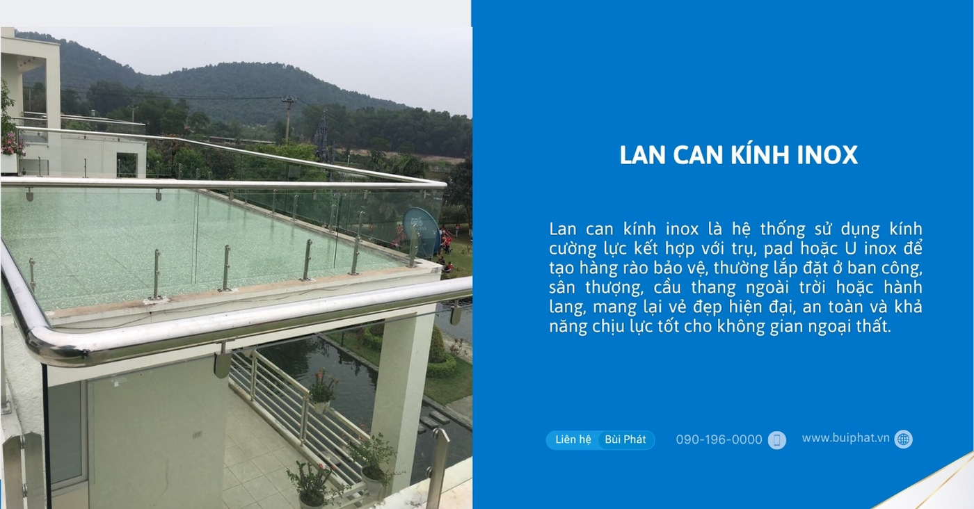 Lan can kính inox