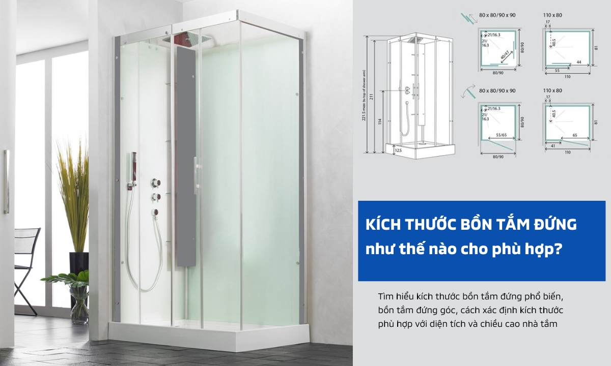Kích thước bồn tắm đứng tiêu chuẩn bao nhiêu